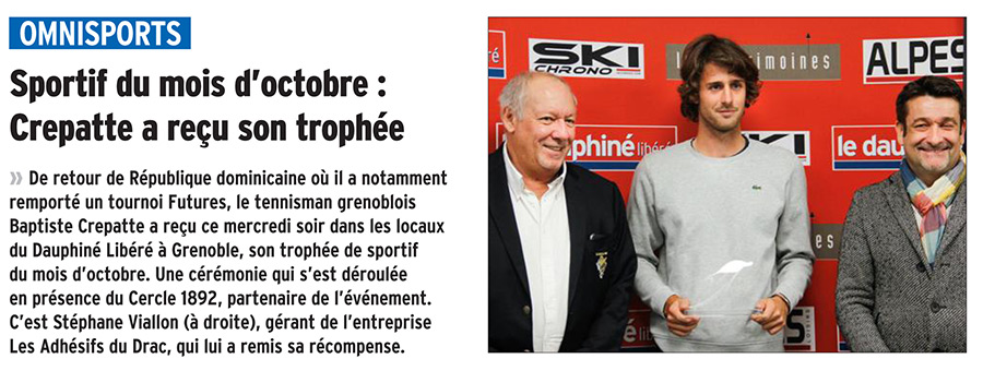 Article Baptiste Crepatte a re&ccedil;u son troph&eacute;e